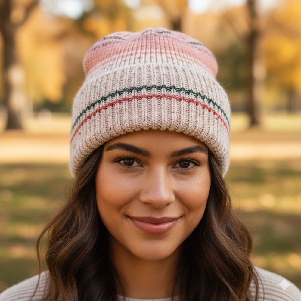 Anthropologie Knit Cotton Wool Chunky Blend Pastel Winter Hat